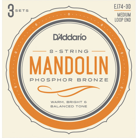 D'Addario J74, Medium, 11-40 - phosphore bronze – 3 jeux de cordes mandoline