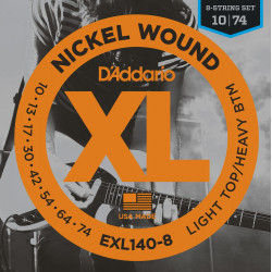 D'Addario EXL140-8, Light Top/Heavy Bottom, 8 cordes, 10-74 - Jeu guitare électrique