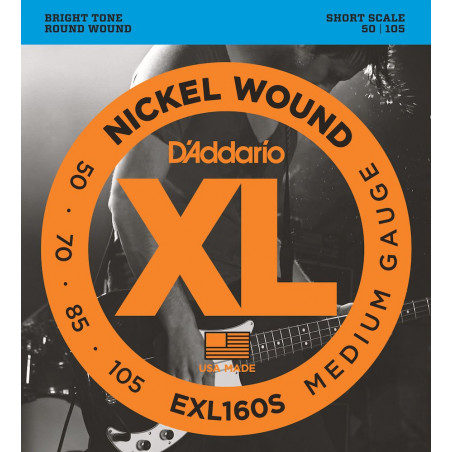 D'Addario EXL160S, Medium, 50-105, cordes courtes - jeu guitare basse