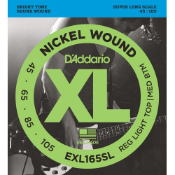 D'Addario EXL165SL, Custom Light, 45-105, cordes extra-longues - jeu guitare basse