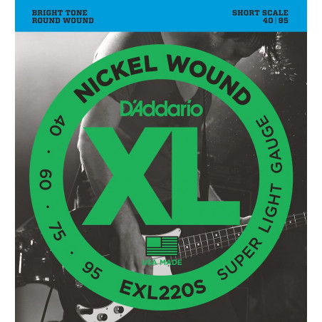 D'Addario EXL220S, Super Light, 40-95, cordes courtes - jeu guitare basse