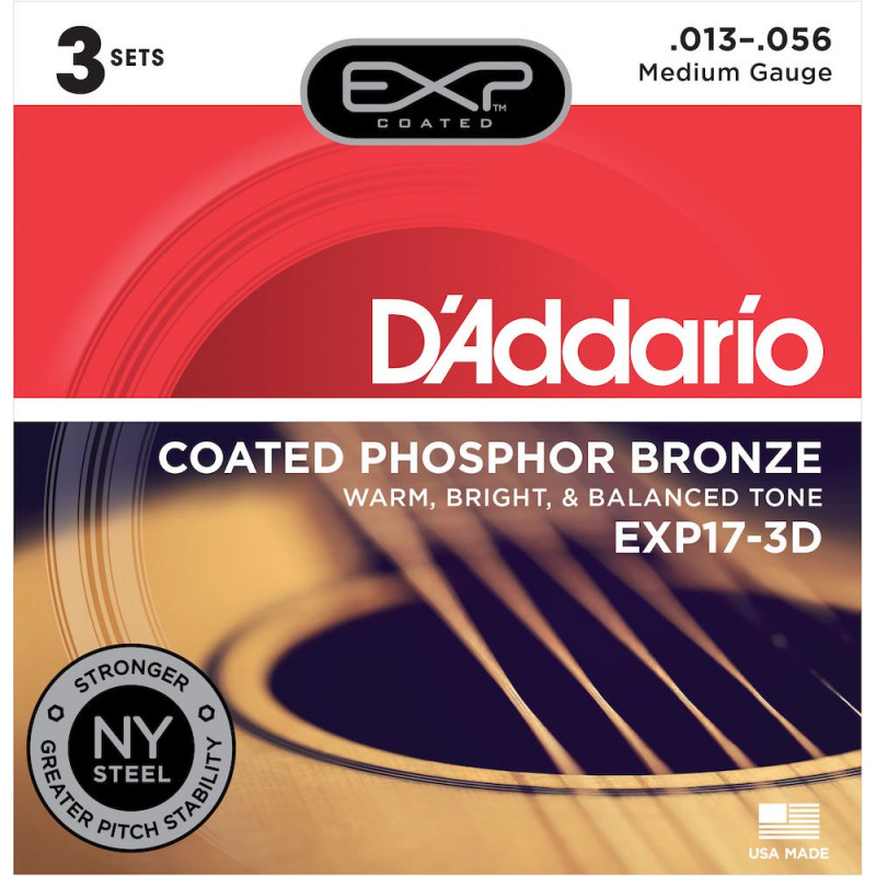 D'Addario EXP17-3D phosphore, Medium, 13-56 (3 jeux) - guitare acoustique