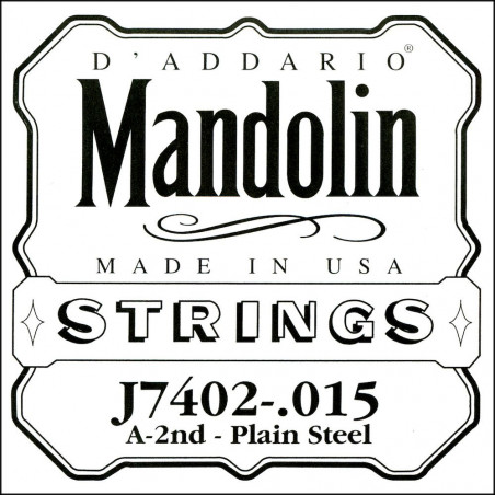 D'Addario J7402, seconde corde, .015 - Corde au détail acier pur – Mandoline