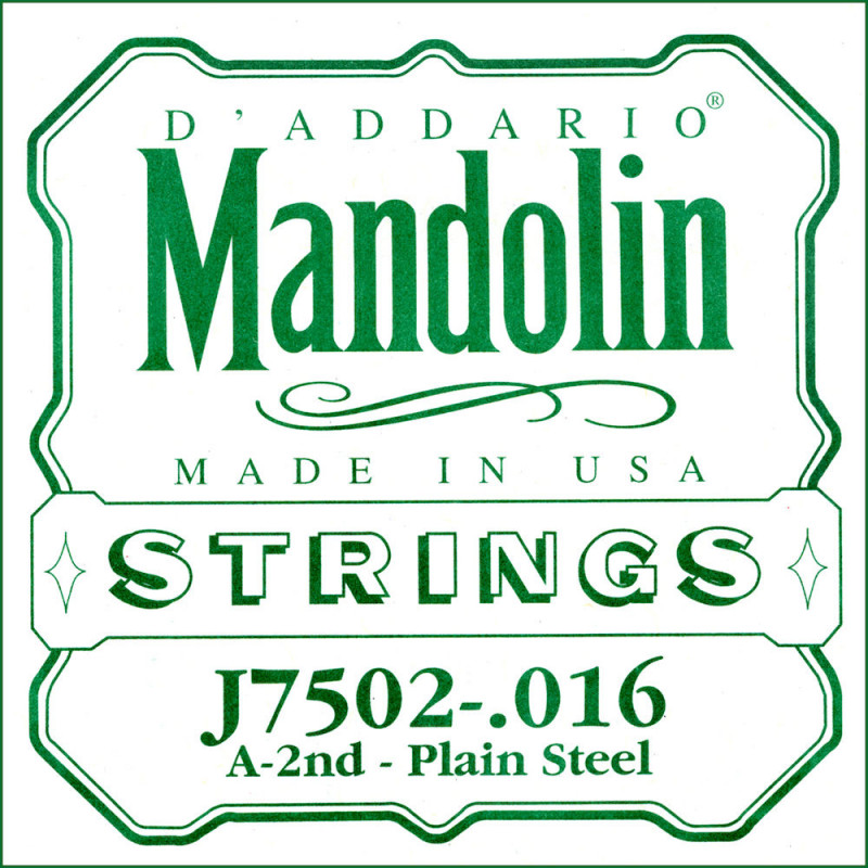 Corde seule pour mandoline D'Addario J7502, acier pur, seconde corde, .016