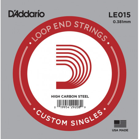 D'Addario LE015, .015 - Corde au détail à boucle – acier pur – guitare acoustique ou électrique