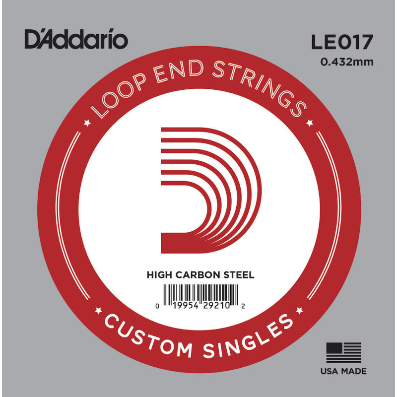 D'Addario LE017, .017 - Corde au détail à boucle – acier pur – guitare acoustique ou électrique
