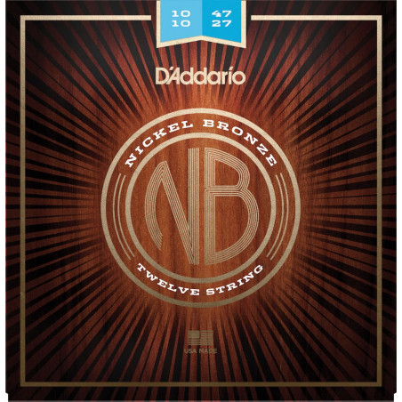 D'Addario NB1047-12 nickel bronze, 12 cordes Light, 10-47 - jeu guitare acoustique