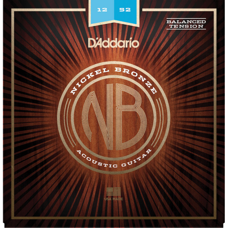 D'Addario NB1252BT nickel bronze, Balanced Light, 12-52 - jeu guitare acoustique