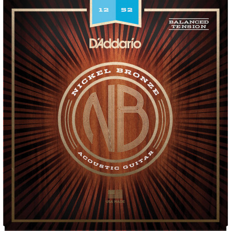 D'Addario NB1252BT nickel bronze, Balanced Light, 12-52 - jeu guitare acoustique