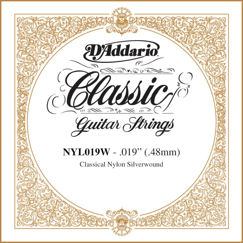 D'Addario NYL019W, .019 - Corde au détail – cuivre plaqué argent – guitare classique