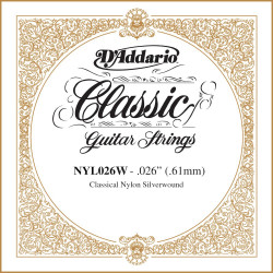 D'Addario NYL026W, .026 - Corde au détail – cuivre plaqué argent – guitare classique