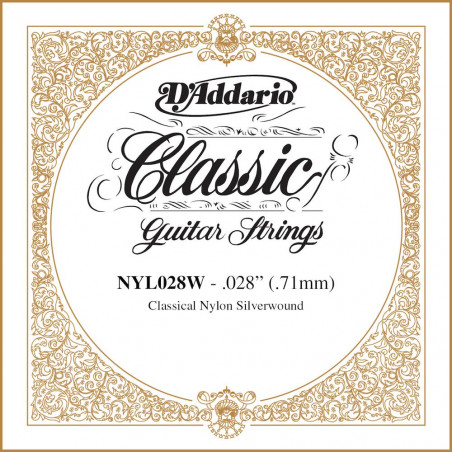 D'Addario NYL028W, .028 - Corde au détail – cuivre plaqué argent – guitare classique