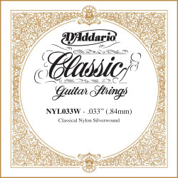 D'Addario NYL033W, .033 - Corde au détail – cuivre plaqué argent – guitare classique
