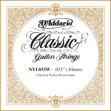 D'Addario NYL033W, .033 - Corde au détail – cuivre plaqué argent – guitare classique