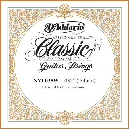 D'Addario NYL035W, .035 - Corde au détail – cuivre plaqué argent – guitare classique