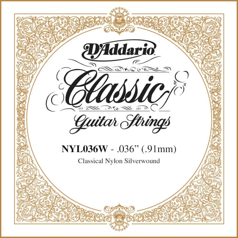 D'Addario NYL036W, .036 - Corde au détail – cuivre plaqué argent – guitare classique