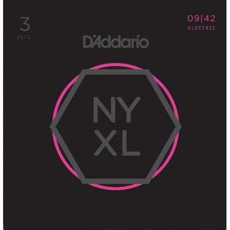 D'Addario NYXL0942-3P, filet nickel, Super Light, 9-42 (3 jeux) - Jeu guitare électrique