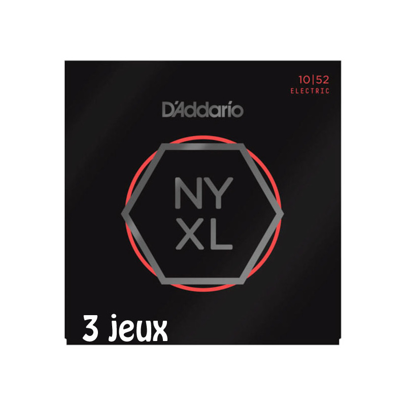 D'Addario NYXL1052-3P, filets en nickel, aiguës Light/graves Heavy, 10-52, 3 jeux - Jeu guitare électrique