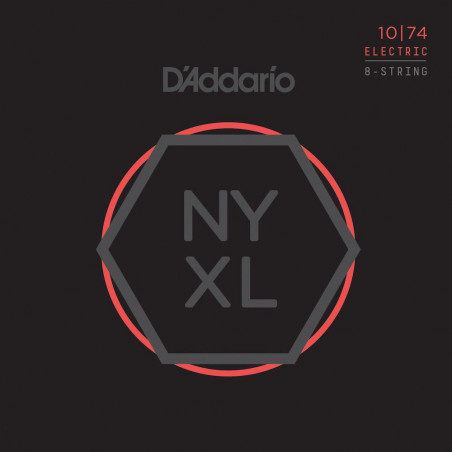D'Addario NYXL1074 filet nickel, aiguës Light / graves Heavy, 10-74 - Jeu guitare électrique 8 cordes