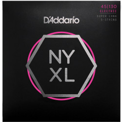 D'Addario NYXL45130SL filet nickel, Regular Light, 5 cordes, 45-130, diapason extra-long - jeu guitare basse