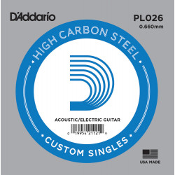 D'Addario PL026, .026 - Corde au détail acier pur – guitare