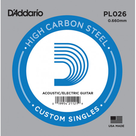 D'Addario PL026, .026 - Corde au détail acier pur – guitare
