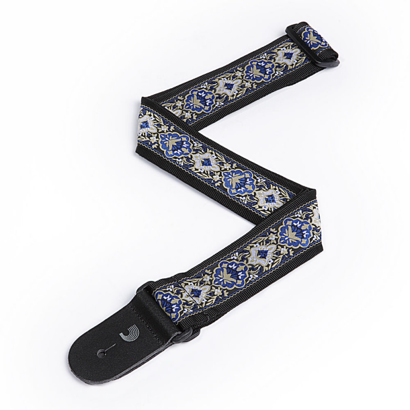 D'Addario 50J00 - Courroie tubulaire de nylon pour guitare Motif jacquard Bleu 5 cm