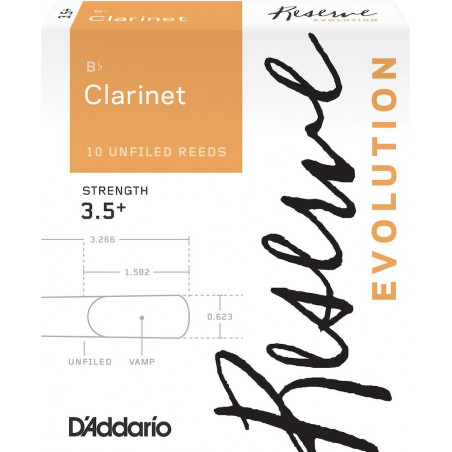 D'Addario DCE10355 - Anches Reserve Evolution - clarinette si bémol, force 3.5+, boîte de 10