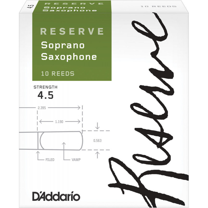 D'Addario DIR1045 - Anches Reserve - saxophone soprano, force 4.5, boîte de 10