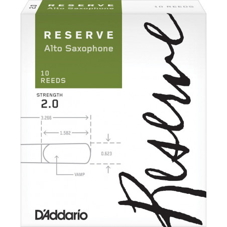 D'Addario DJR1020 - Anches Reserve - saxophone alto, force 2, boîte de 10