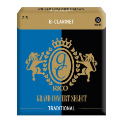 D'Addario RGC10BCL250 - Anches Grand Concert Select - clarinette si bémol, force 2.5, boîte de 10