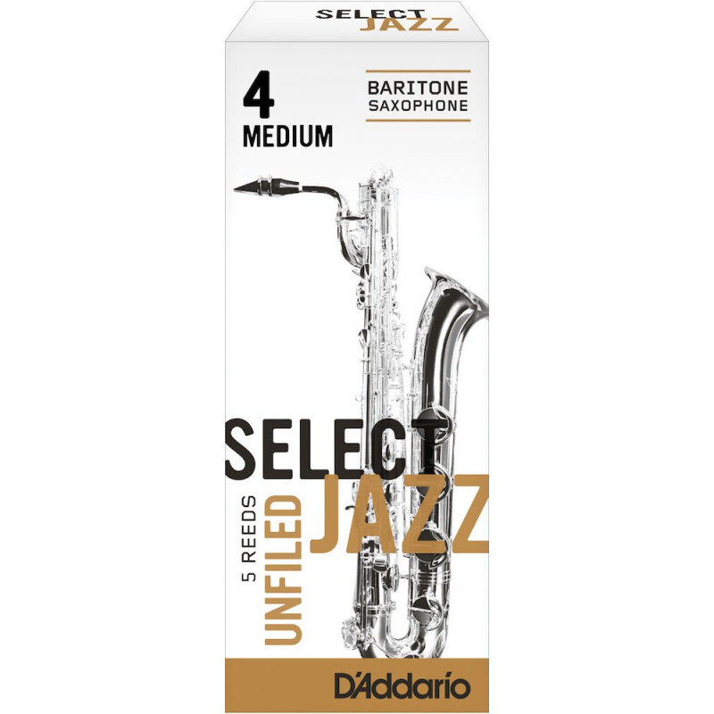D'Addario RRS05BSX4M - Anches Select Jazz - saxophone baryton, coupe américaine, force 4-Medium, boîte de 5