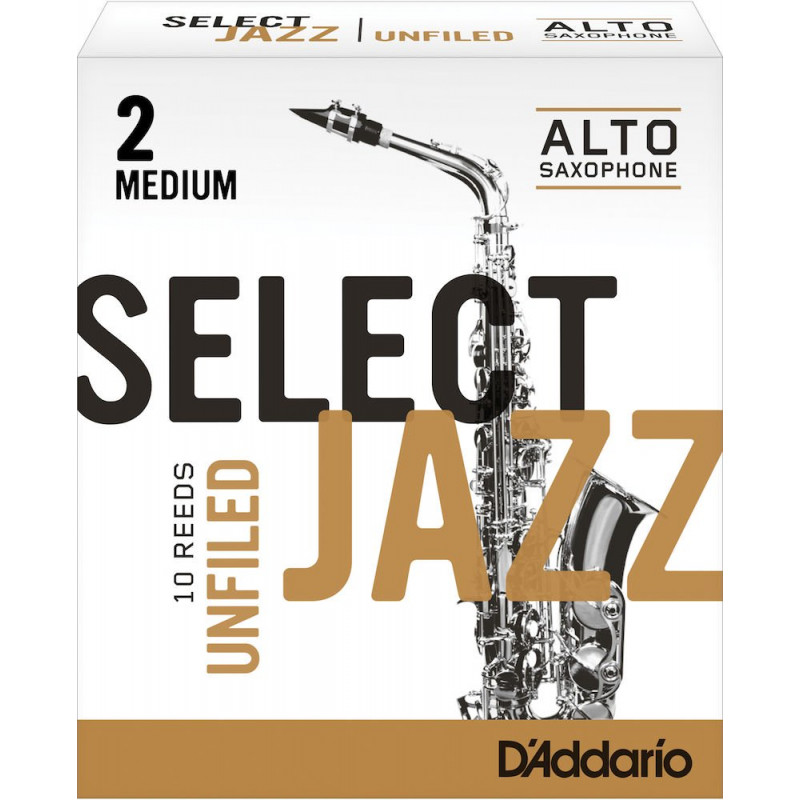 D'Addario RRS10ASX2M - Anches Select Jazz - saxophone alto, coupe américaine, force 2-Medium, boîte de 10