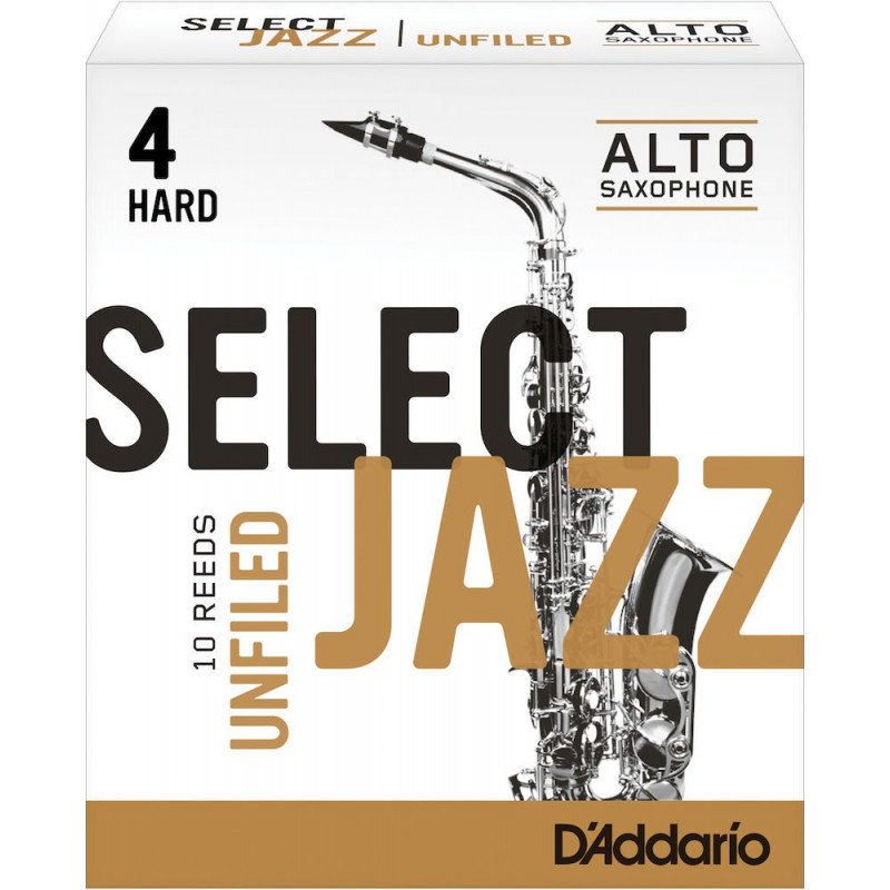 D'Addario RRS10ASX4H - Anches Select Jazz - saxophone alto, coupe américaine, force 4-Hard, boîte de 10
