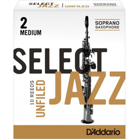D'Addario RRS10SSX2M - Anches Select Jazz - saxophone soprano, coupe américaine, force 2-Medium, boîte de 10