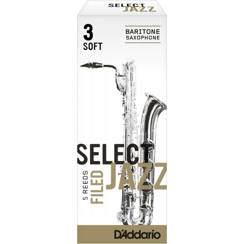 D'Addario RSF05BSX3S - Anches Select Jazz - saxophone baryton, force 3-Soft, boîte de 5