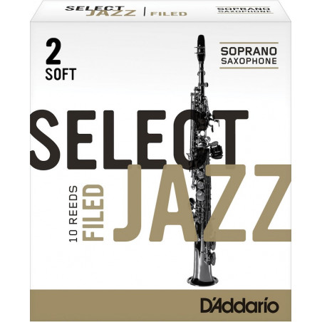 D'Addario RSF10SSX2S - Anches Select Jazz - saxophone soprano, force 2-Soft, boîte de 10