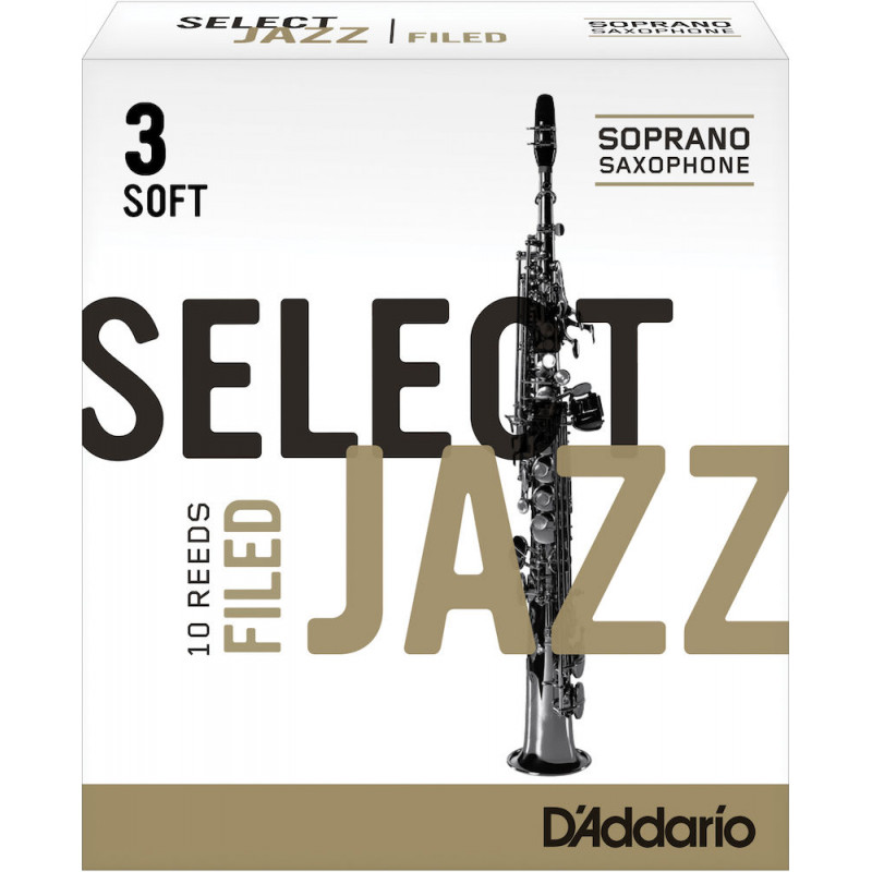 D'Addario RSF10SSX3S - Anches Select Jazz - saxophone soprano, force 3-Soft, boîte de 10