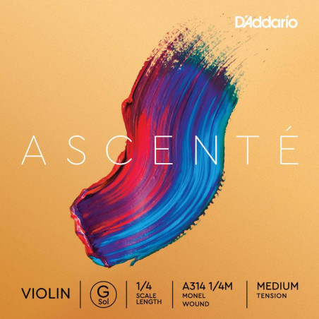 D'Addario A314 1/4M - Corde seule (sol) violon 1/4 Ascenté, Medium