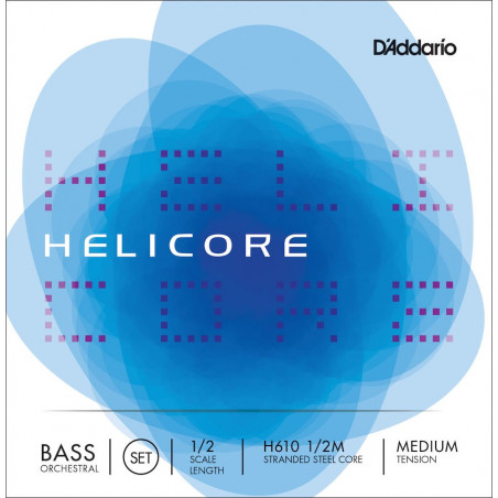 D'Addario H610 1/2M - Jeu de cordes contrebasse orchestre Helicore, manche 1/2, Medium