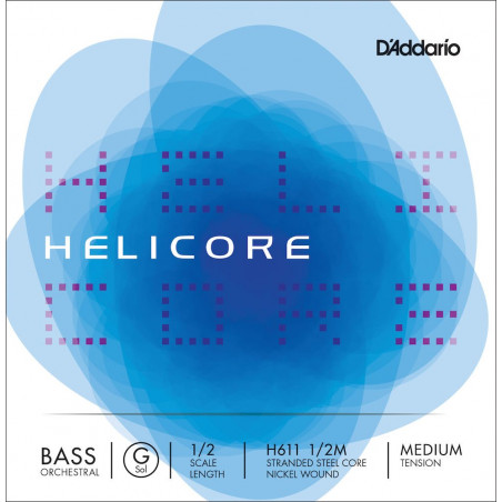D'Addario H611 1/2M - Corde seule (Sol) contrebasse orchestre Helicore, manche 1/2, Medium
