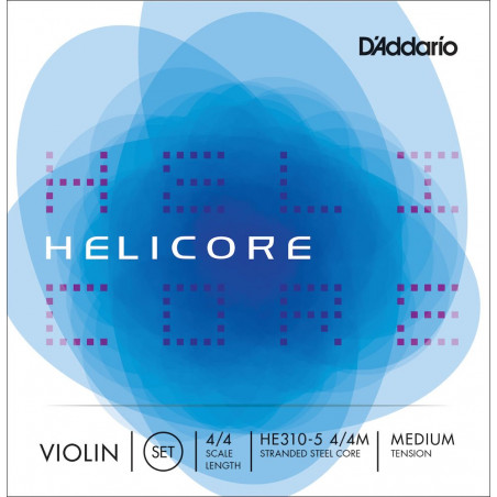D'Addario HE310-5 4/4M - Jeu de cordes violon 5 cordes Helicore, manche 4/4, Medium