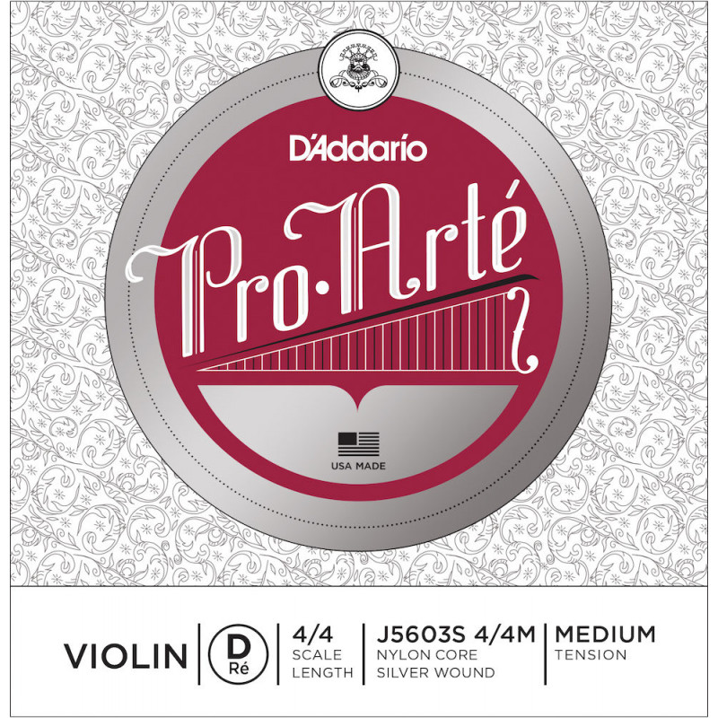 D'Addario J5603S 4/4M - Corde seule (Ré) avec filet en argent violon Pro-Arte, manche 4/4, Medium
