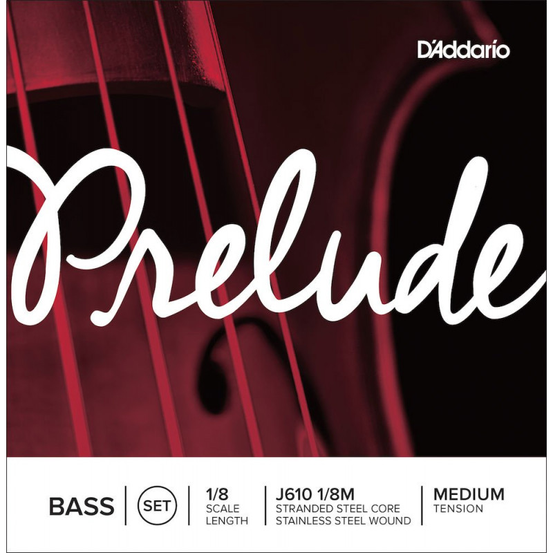 D'Addario J610 1/8M - Jeu de cordes contrebasse Prelude, manche 1/8, Medium