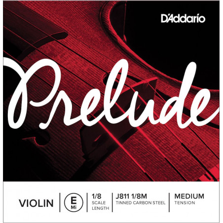 D'Addario J811 1/8M - Corde seule (Mi) violon Prelude, manche 1/8, Medium