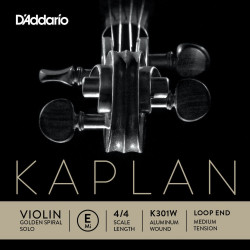 D'Addario K301W - Corde seule (Mi) violon Golden Spiral Solo, extrémité à boucle, manche 4/4, Medium