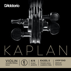 D'Addario K420L-3 - Corde seule (Mi) violon Golden Spiral Solo, extrémité à boucle, manche 4/4, Medium