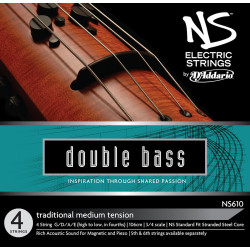 D'Addario NS610 - Jeu de cordes traditionnel contrebasse NS Electric, manche 3/4, Medium