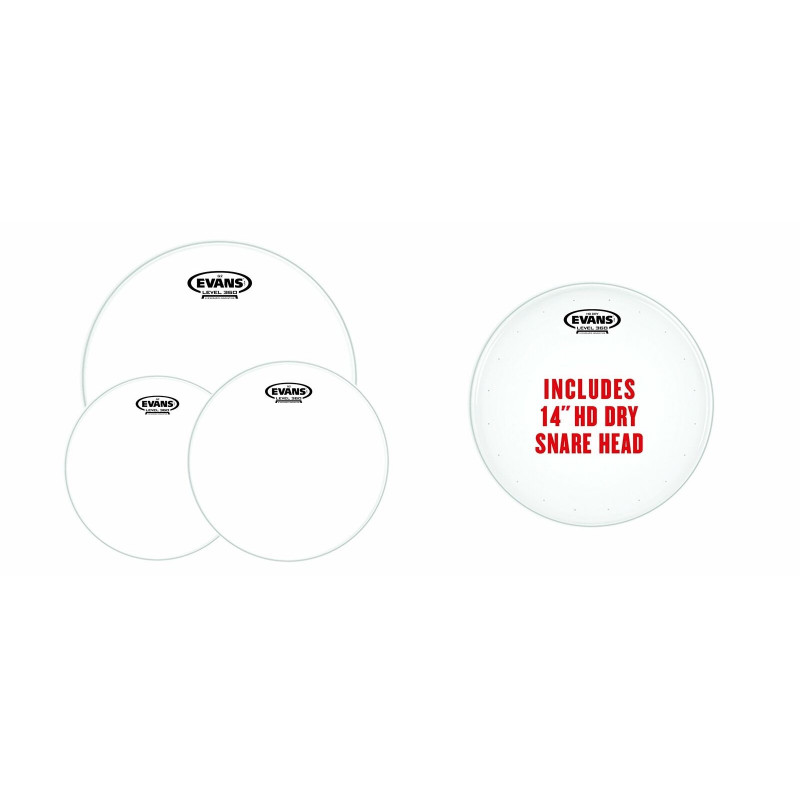 Evans EPP-G2HDD-F - Pack Fusion G2 - Peaux transparentes (10'', 12'', 14'') et peau de frappe pour caisse claire 14'' HD Dry