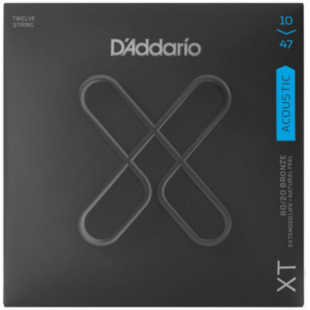 D'Addario XTABR1047-12 - jeu guitare acoustique XT bronze - 12-String Light, 10-47